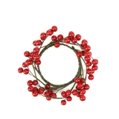 7" Artificial Red Berries Christmas Candle Holder Ring