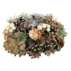 7.25" Autumn Artificial Foliage Pine Cone Votive Candle Holder