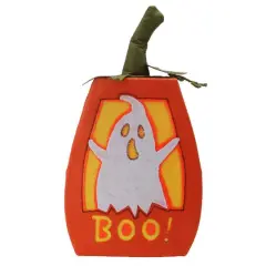 Orange Felt LED Lighted "BOO!" Ghost Halloween Pumpkin