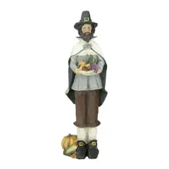 Autumn Harvest Thanksgiving Wood Carved Pilgrim Man Decorative Figure