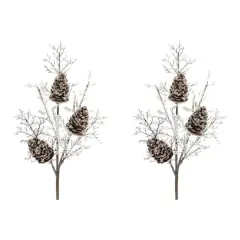 Brown & White Iced Pinecone Twig Branch, 2ct.