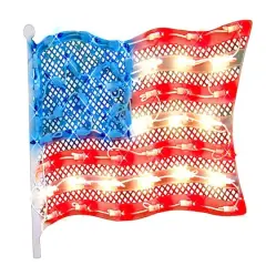 14.5" Red & Blue Lighted American Flag Window Silhouette Decoration