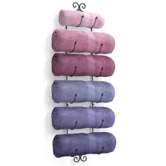 Sorbus 45" Elegant Black Wall-Mounted 6-Bottle Wine & Towel Rack