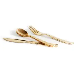 Gold Hammered Plastic Cutlery Set by Celebrate It&trade;, 120ct.