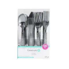 Silver Hammered Plastic Cutlery Set by Celebrate It&trade;, 120ct.