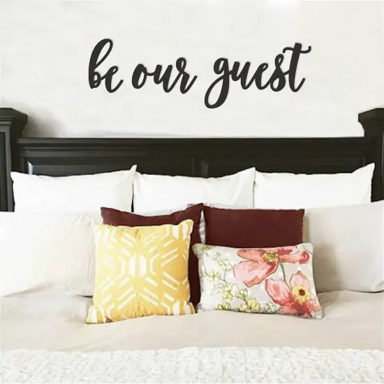 Unfinished Wooden Cursive "Be Our Guest" Sign {2}