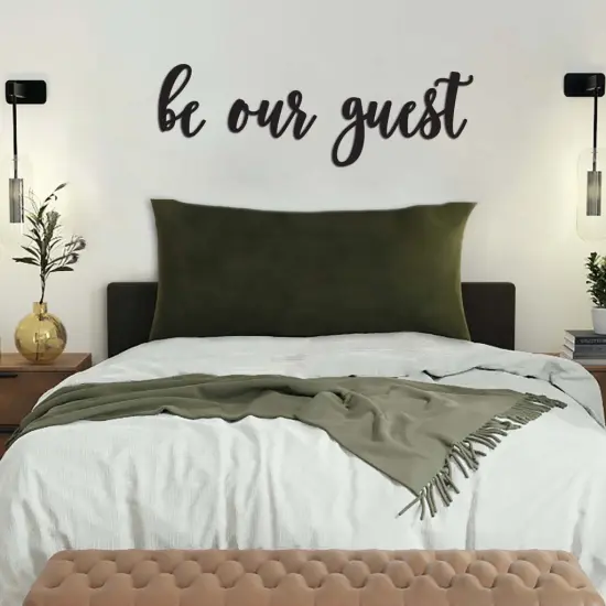 Unfinished Wooden Cursive "Be Our Guest" Sign {4}