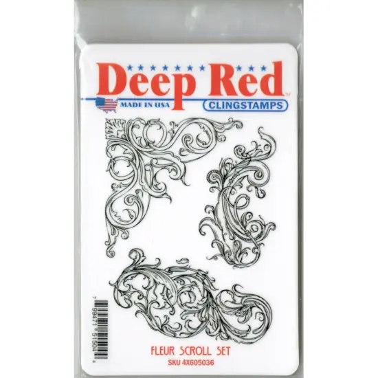 Deep Red Stamps Fleur Scroll Rubber Cling Stamp Set 3.2 x 4.2 inches {2}