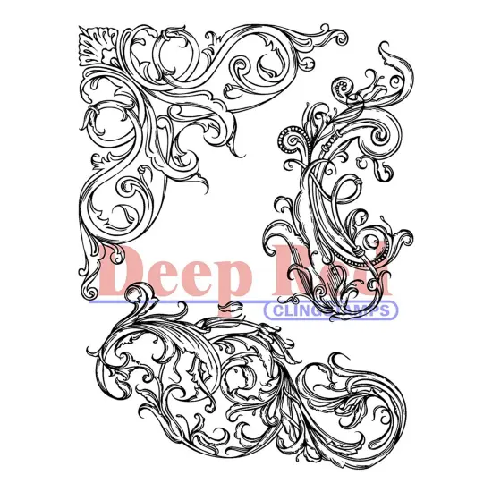 Deep Red Stamps Fleur Scroll Rubber Cling Stamp Set 3.2 x 4.2 inches {1}
