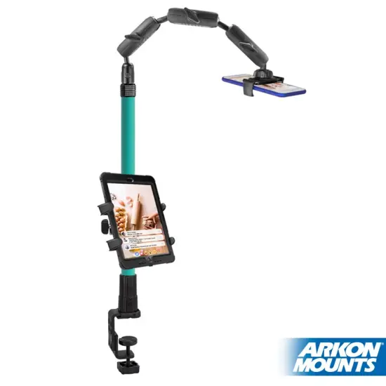 Remarkable Creator Pro+Plus Overhead Phone or Camera Mount with Tablet Holder and Ring Light, Clamp Mount, Teal, by Arkon Mounts CLAMPRCBTL {2}