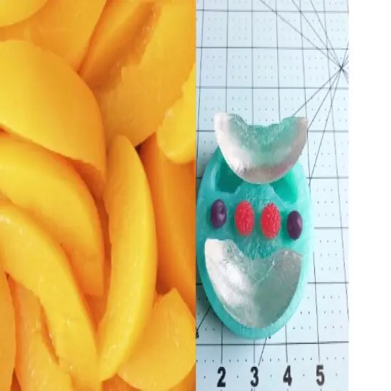 Realistic 2 peach slices +mini blueberry silicone mold + raspberry mold. Food shape Mold for candle Wax, Soap and Resin {3}