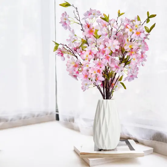 Apple Blossom Artificial Tree Branches 33&rdquo; Long Stems Silk Flowers Faux Bouquet for Tall Vase Indoor Home Decor Wedding Decoration, 3pcs Pink-White {3}
