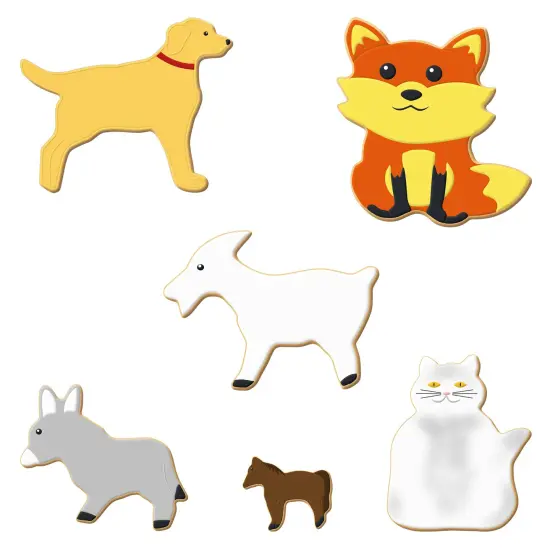 CookieCutter.com 6 Piece Horse Friends Cookie Cutter Set Goat, Mini Horse, Cat, Labrador Retriever Dog, Fox, Donkey, Metal Shapes Made in USA, Silver {2}