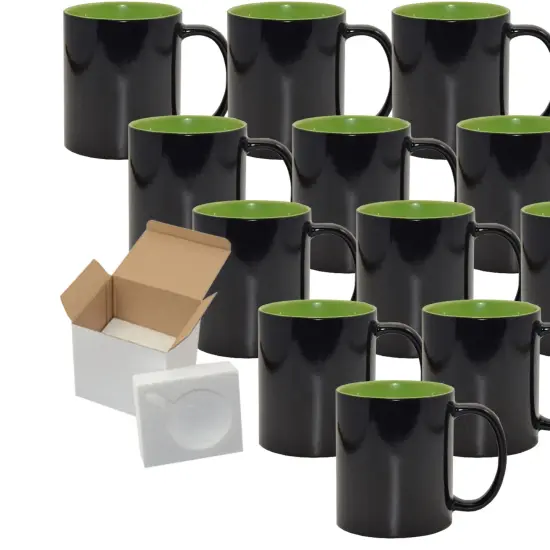 12 Pack 11oz Green Inner Magic Color Charging Sublimation Mugs - Cardboard Box with Foam Supports {1}