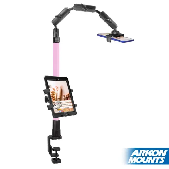 Remarkable Creator Pro+Plus Overhead Phone or Camera Mount with Tablet Holder and Ring Light, Clamp Mount, Pink, by Arkon Mounts CLAMPRCBPK {2}
