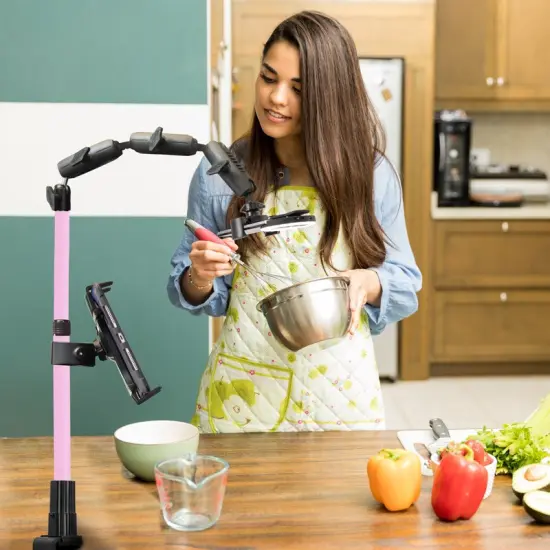 Remarkable Creator Pro+Plus Overhead Phone or Camera Mount with Tablet Holder and Ring Light, Clamp Mount, Pink, by Arkon Mounts CLAMPRCBPK {3}