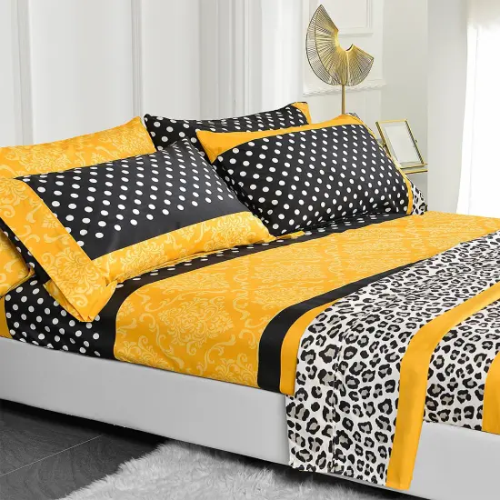 American Home Collection Patchwork Bedding Sheets & Pillowcases Set Brushed Microfiber Wrinkle Free Sheet Set Yellow {1}