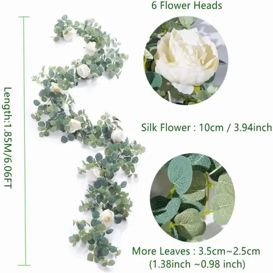 Artificial Eucalyptus Garland 6 feet Champagne Roses Floral {2}