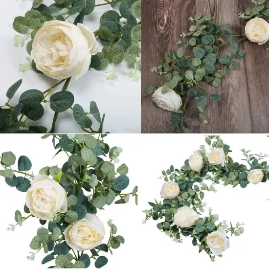 Artificial Eucalyptus Garland 6 feet Champagne Roses Floral {5}