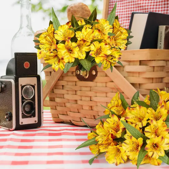 Alstroemeria Artificial Flowers Bulk Peruvian Lily Faux Bouquet 18&rdquo; Long Stems Silk Petals Wedding Decoration, 4pcs Yellow {6}