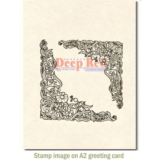 Deep Red Stamps Floral Corners Rubber Cling Stamp 3 x 3 inches {3}