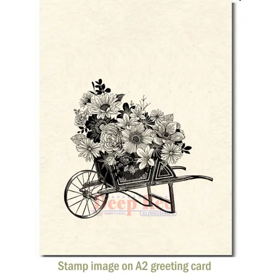 Deep Red Stamps Wheelbarrow Bouquet Rubber Cling Stamp 3.2 x 3.1 inches {4}