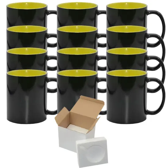 12 Pack 15oz Yellow Inner Magic Color Charging Sublimation Mugs - Cardboard Box with Foam Supports {1}