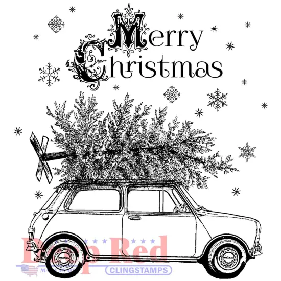 Deep Red Stamps Christmas Car Rubber Cling Stamp 3 x 3.2 inches {1}