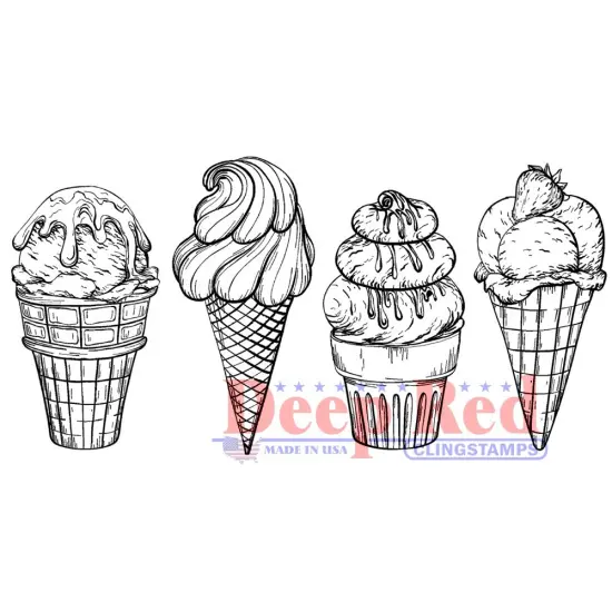 Deep Red Stamps Ice Cream Border Rubber Cling Stamp 4 x 2.1 inches {1}