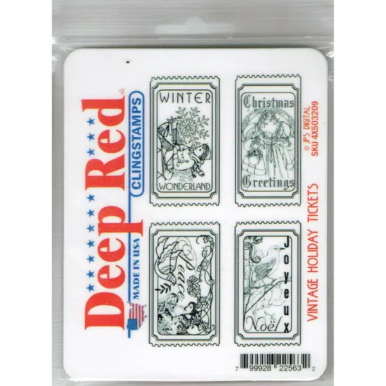 Deep Red Stamps Vintage Holiday Tickets Rubber Cling Stamp Set 4 x 2 inches {2}