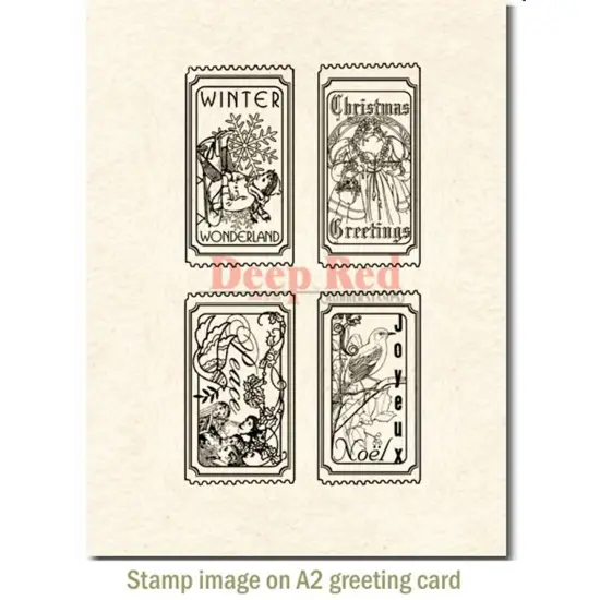 Deep Red Stamps Vintage Holiday Tickets Rubber Cling Stamp Set 4 x 2 inches {3}
