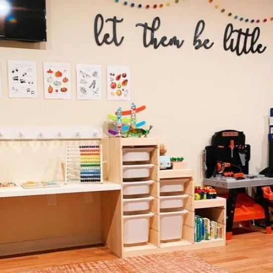 Unfinished Wooden Cursive "Let them be little" sign {5}