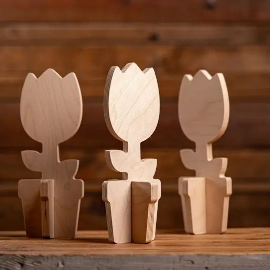 10 in. Unfinished Wooden Slotted Tulip Set of 3 {1}