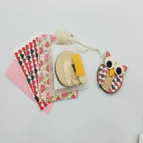 Ink and Trinket Kids Valentine's Day Owl Decoupage Craft Kit, Natural Wood {5}