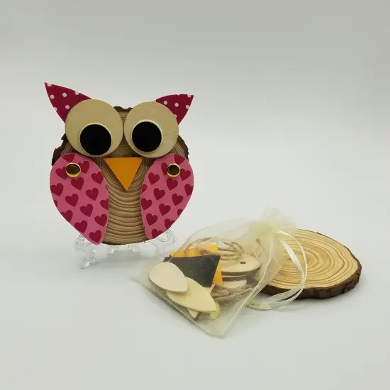 Ink and Trinket Kids Valentine's Day Owl Decoupage Craft Kit, Natural Wood {6}