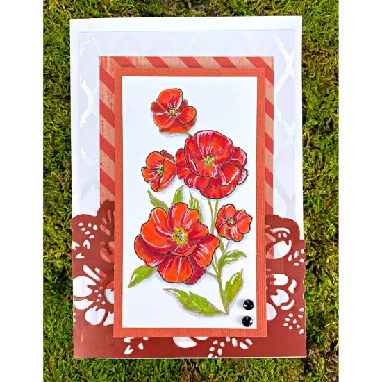 Deep Red Stamps Poppies Rubber Cling Stamp 2.2 x 4.2 inches {4}