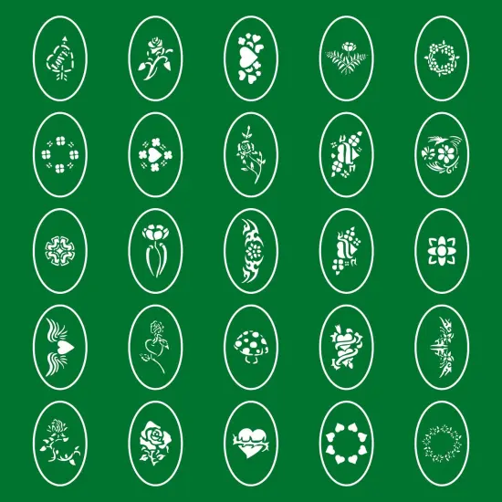 Temporary Tattoo Stencils Booklet Set 10 with 100 Different Self-Adhesive Reusable Stencil Designs {4}