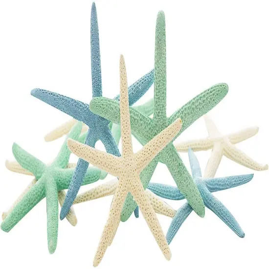 Starfish 10 Blue Green & White Finger Star Fish 4"-6" for Crafts and Decor {1}