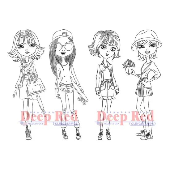Deep Red Stamps City Girls Springtime Rubber Cling Stamp 4 x 6 inches {1}
