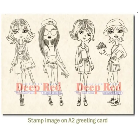 Deep Red Stamps City Girls Springtime Rubber Cling Stamp 4 x 6 inches {3}
