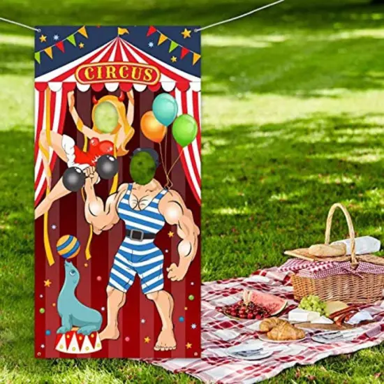 Circus Theme Photo Backdrop Face Head in Hole Carnival Decor {5}