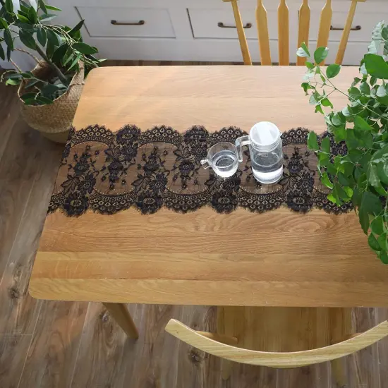 Lace Table Runner Vintage Black Lace Rustic Wedding Table Decor 14 x 120 inches Long {4}