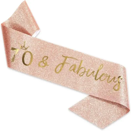 70th Birthday Tiara and Glitter Sash Rose Gold Woman {2}