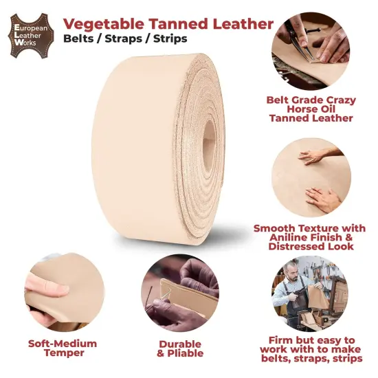 Thick Leather Strip Vegetable Tan Import Cowhide 11-12 oz / 4mm-4.8mm Perfect for Leather Crafting Tool Belts, Straps, Harnesses | Full Grain Leather {4}