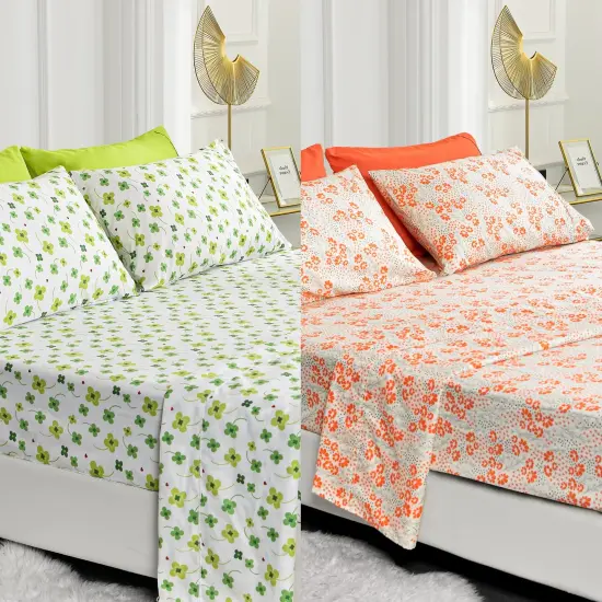 American Home Collection Floral Bedding Sheets & Pillowcases Set Brushed Microfiber Wrinkle Free Sheet Set Green {5}