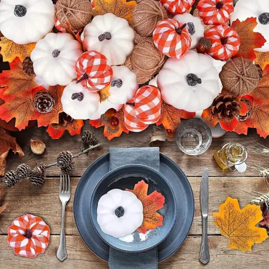 Assorted Fake Pumpkins Buffalo Plaid Mini Pumpkins {3}