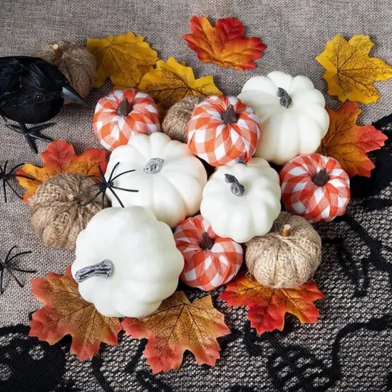 Assorted Fake Pumpkins Buffalo Plaid Mini Pumpkins {4}