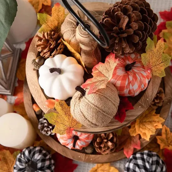 Assorted Fake Pumpkins Buffalo Plaid Mini Pumpkins {2}