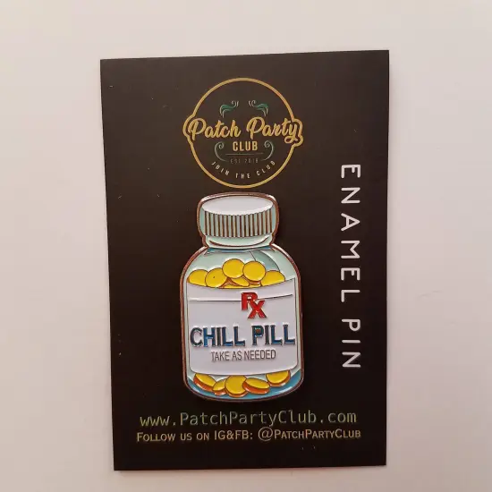 Vintage Chill Pill Enamel Pin, Fun lapel for Jackets, and Clothing, size 1.50" inches {1}