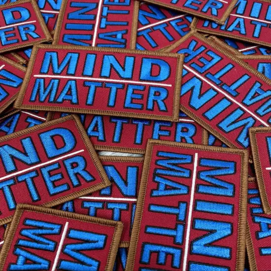 "Mind Over Matter" Iron-on Embroidered Patch, Statement Applique, size 4"x2" inches {6}